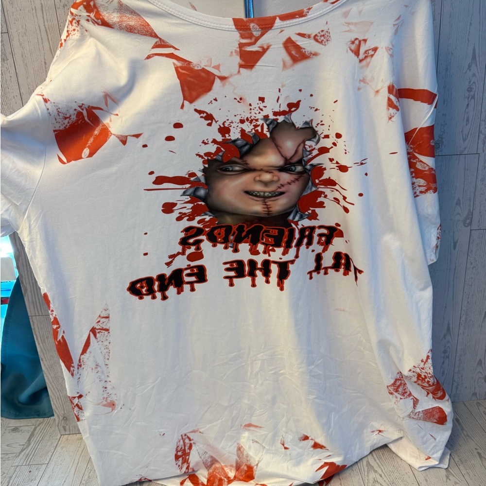 White and Red Graphic T-Shirt funny friends till the end